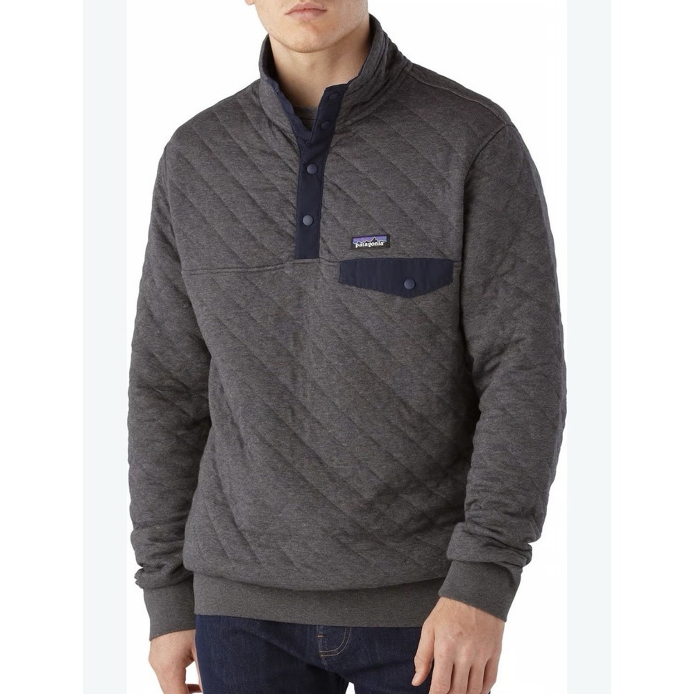 Patagonia Organic Cotton Diamond Quilt Snap T Pullover Sweater XL Grey Flaw!